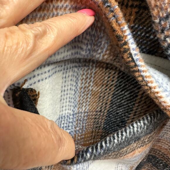Elan Women’s Sz M Plaid Pattern Short Jacket, Pockets, Blue, Brown, Tan & Cream - Picture 6 of 15